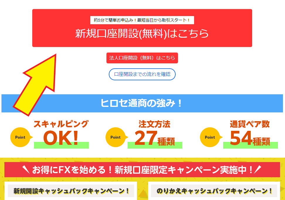 FXの口座開設申し込み画面